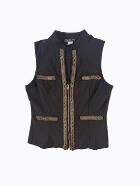 Vtg Body Central Black Zip Vest S Gold Stitch Corset Seam Whimsigoth Steampunk